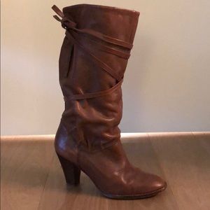 KORS Michael KORS Brown Leather Slouch Boot